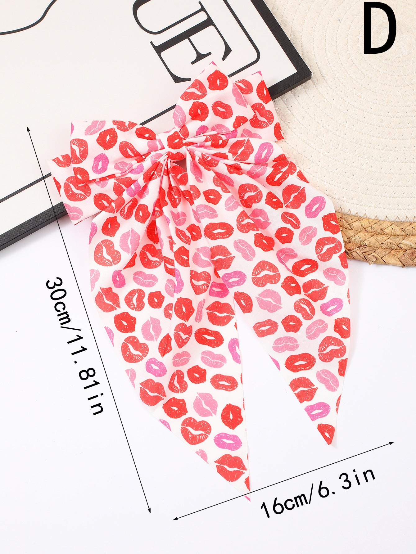 Wholesale valentine's day bow ribbon spring clip heart red lip printing hair clip hair accessories