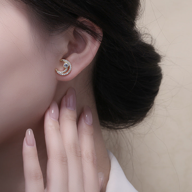 Wholesale Full Diamond Moon Copper Earrings