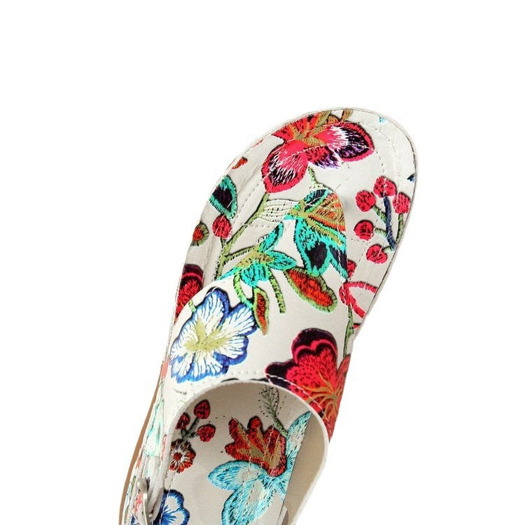 Wholesale Flat Graffiti Thong Wedge Sandals