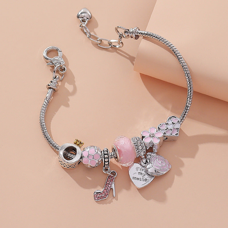 Wholesale High Heels Pendant Pink Flower Bracelet