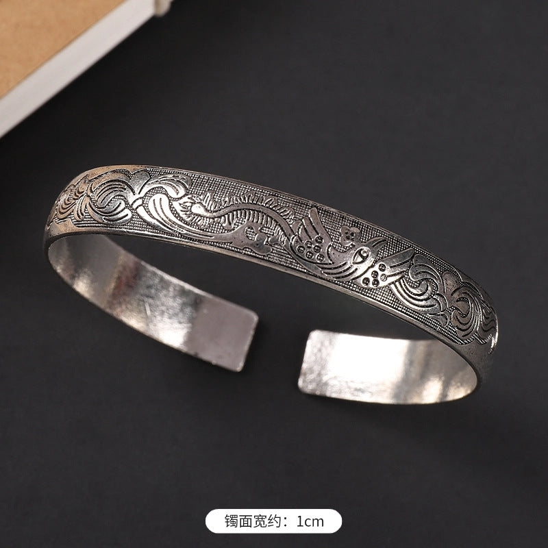 Wholesale  ethnic style retro court Chinese carved ancient silver bracelet personality exotic bracelet