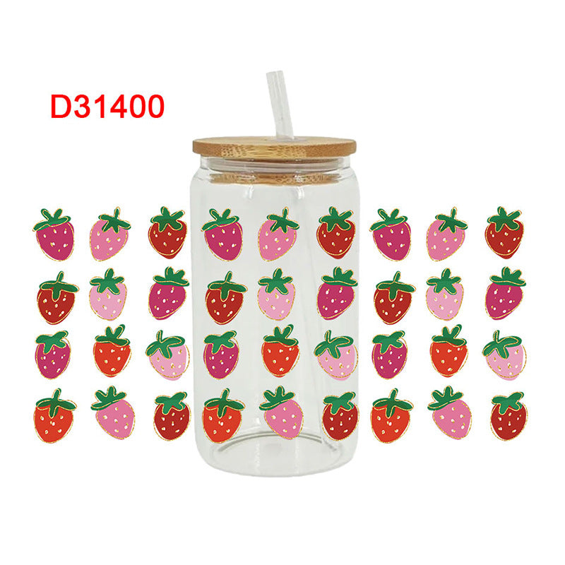 Wholesale Colorful strawberries 16oz Cup UV DTF Wraps