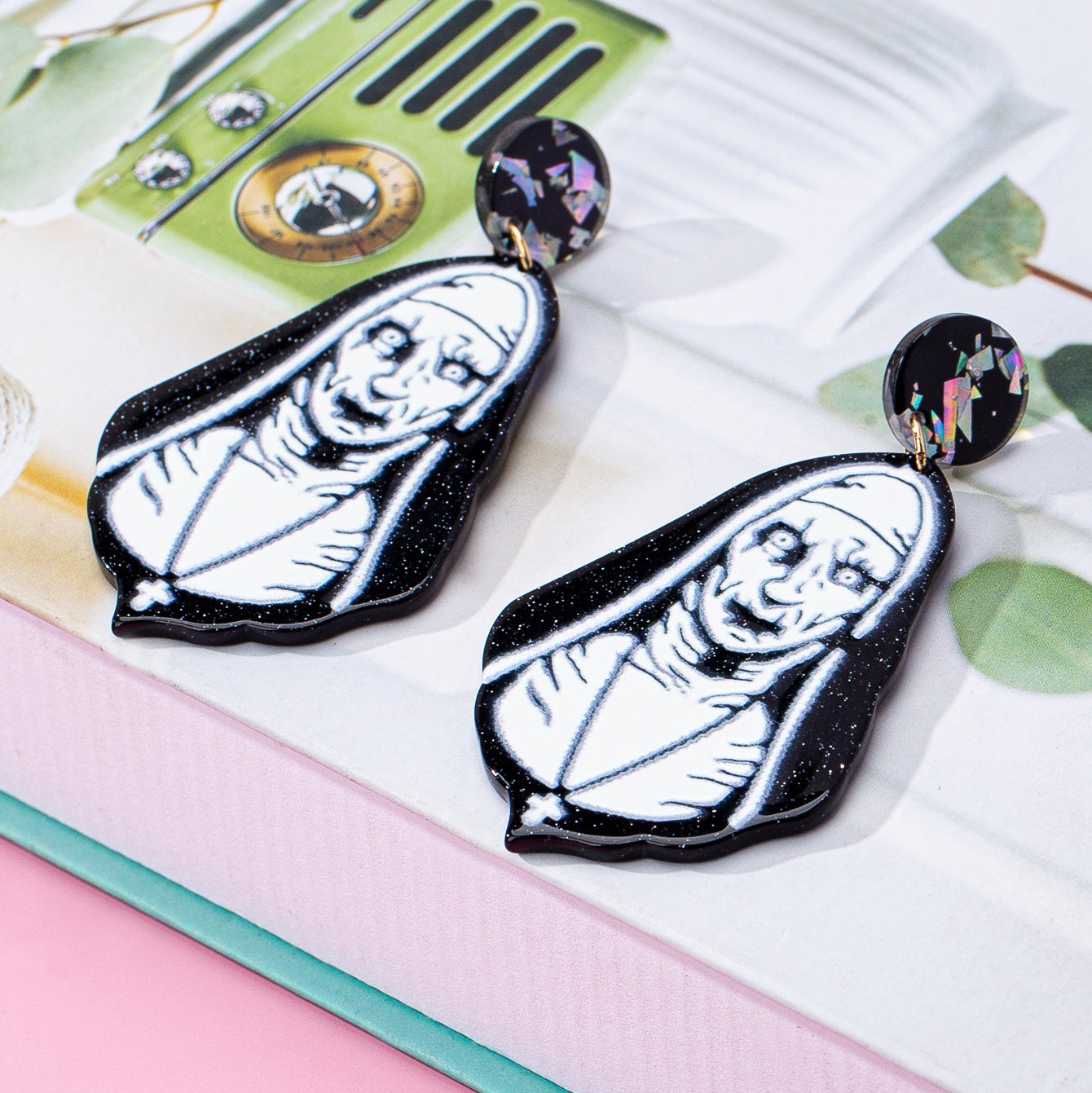 Wholesale  blue cartoon witch acrylic funny earrings OLY Exclusive