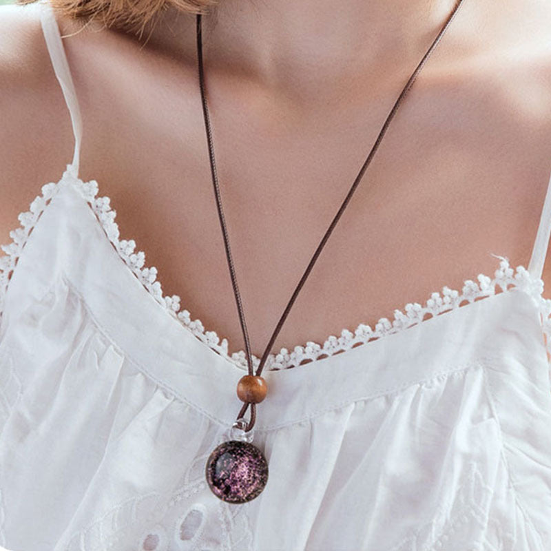 Wholesale Glass Handmade Crystal Ball Mysterious Star Pendant Necklaces