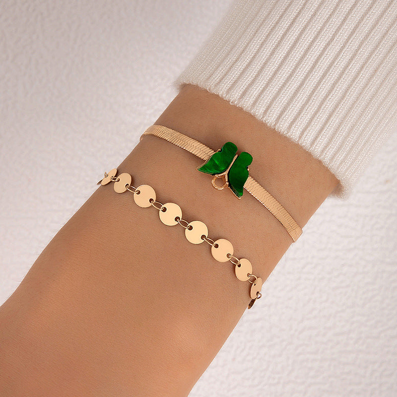 Wholesale Butterfly Imitation Gemstone Hollow Four-layer Geometric Opening Four-piece Bracelet Set