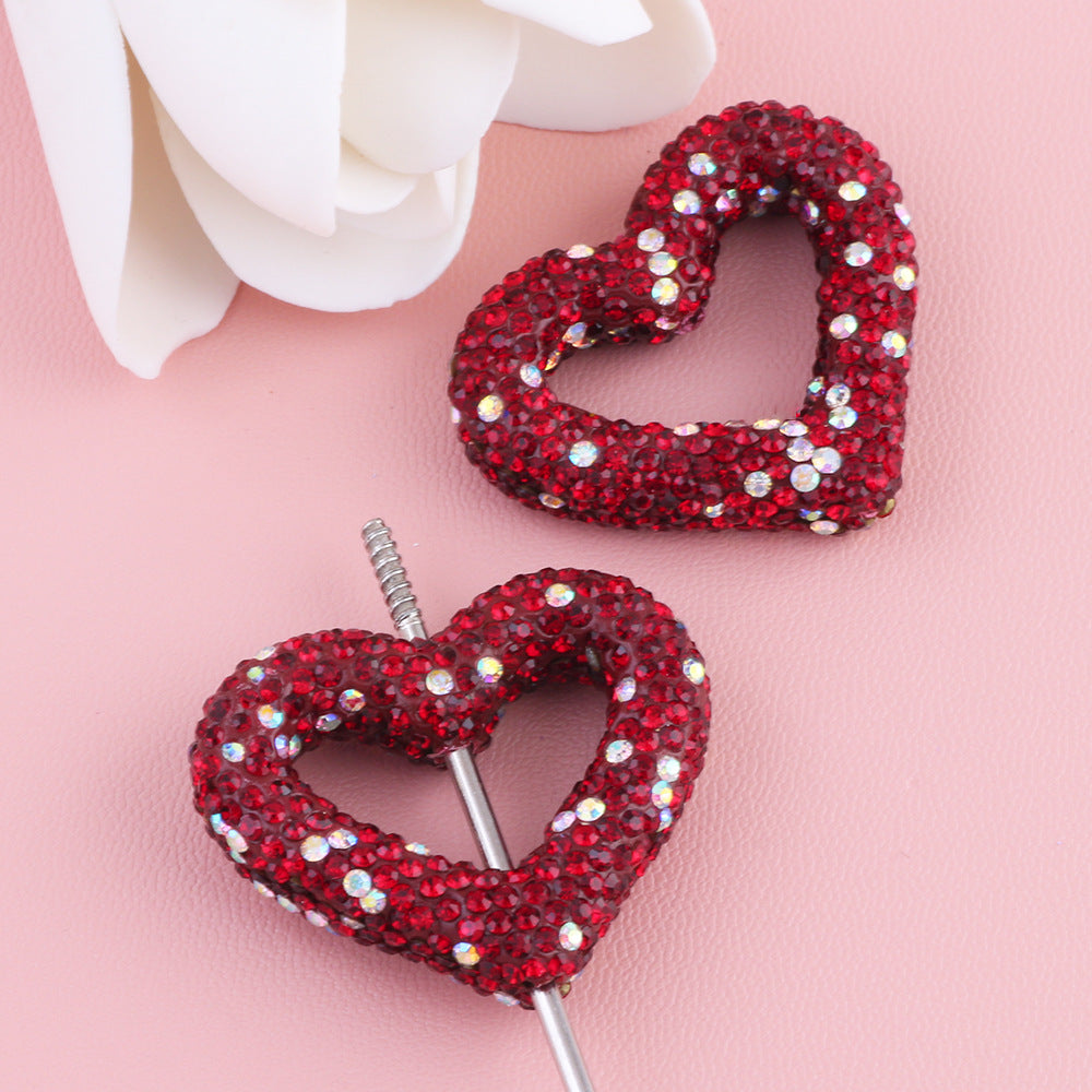 Wholesale 10pcs Hollow out heart-shaped water drill filled with clay straight hole beads