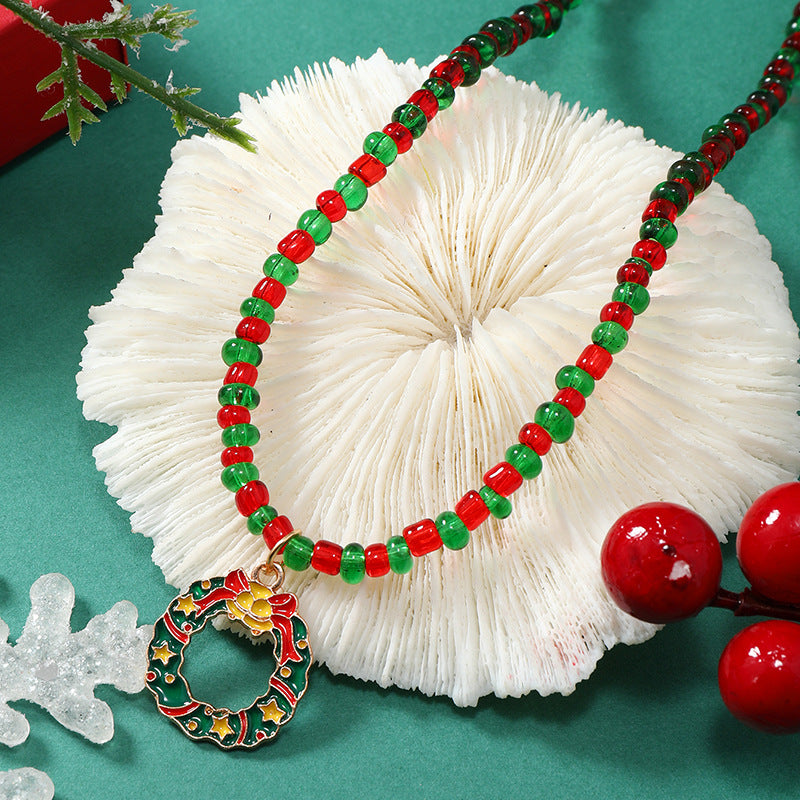 Wholesale Christmas Red and Green Ball Bead Alloy Necklace