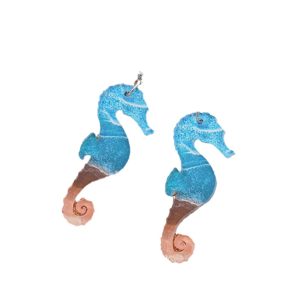 Wholesale Bohemian Wave Starfish Turtle Shell Seahorse Pendant Acrylic Earrings
