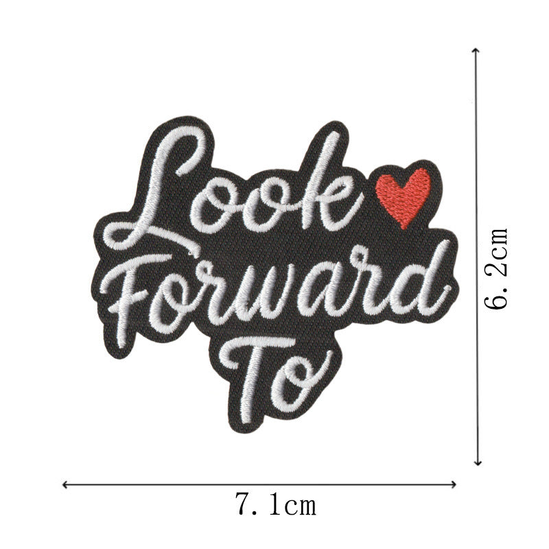 Wholesale Set Of 9 Cartoon English Phrase Embroidered Iron On Patches For Clothing Bags Black White DIY Decorative Accent