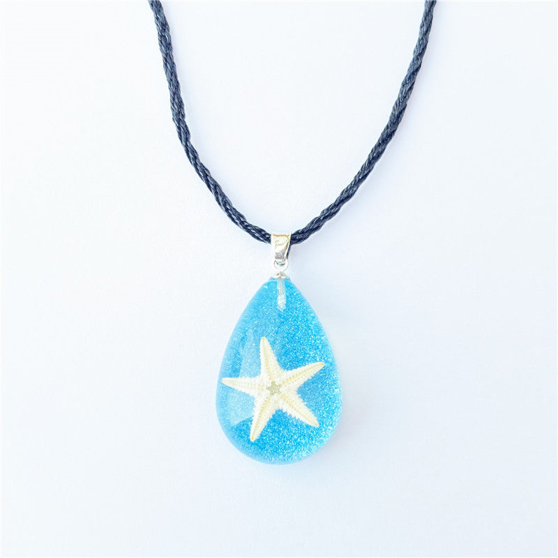 Wholesale 6pcs Natural Starfish Amber Pendant Necklace