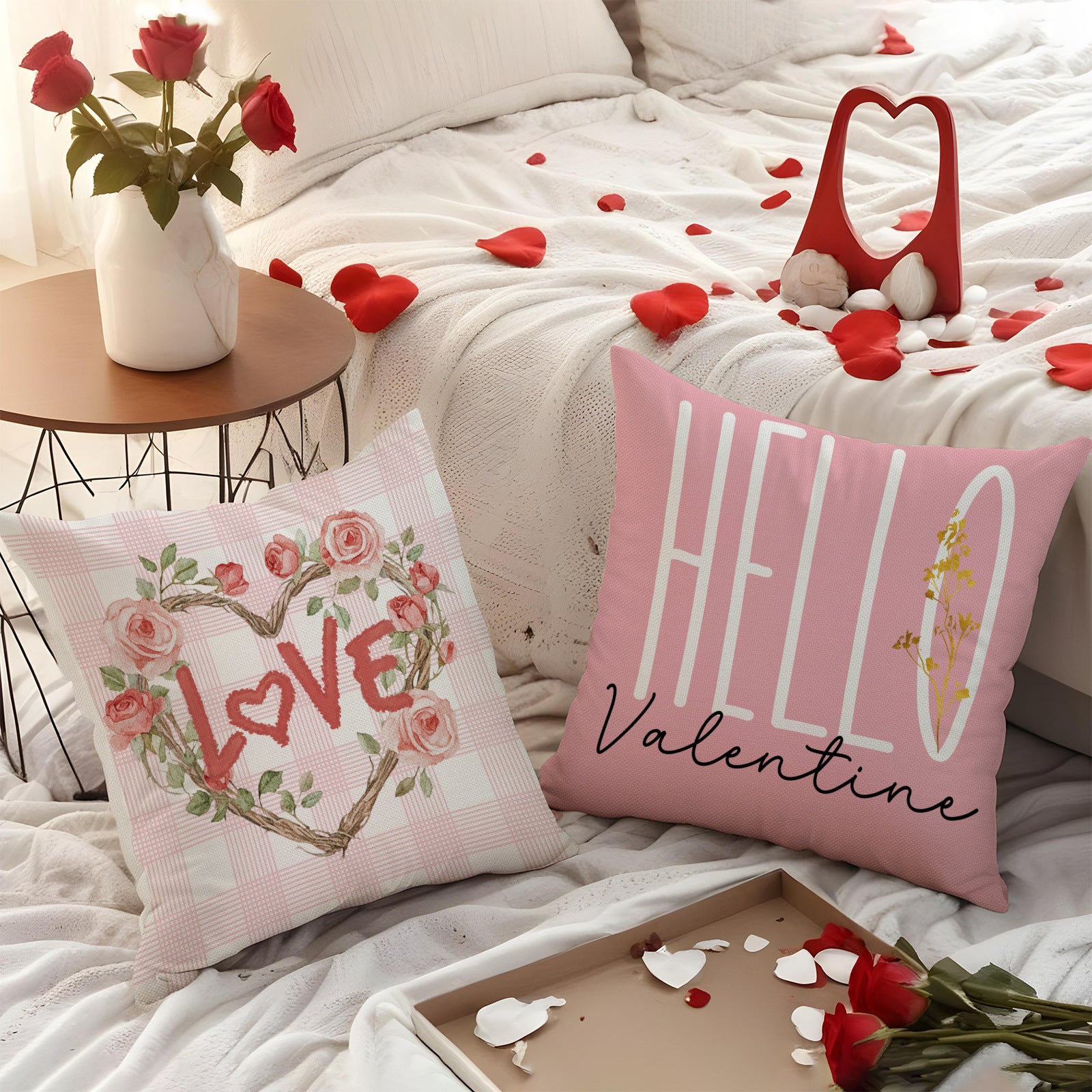 Wholesale  Pink With Printed Versatile Linen Material Valentine' s Day  Pillow Cover
