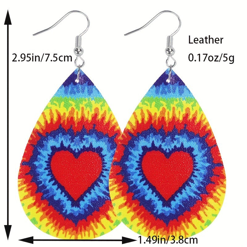 Wholesale 2pairs/pack Pride Month Heart Rainbow Stripe Leather Earrings