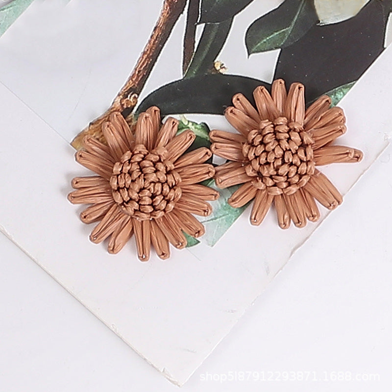 Wholesale Raffia Braided Daisy Bohemian Earrings