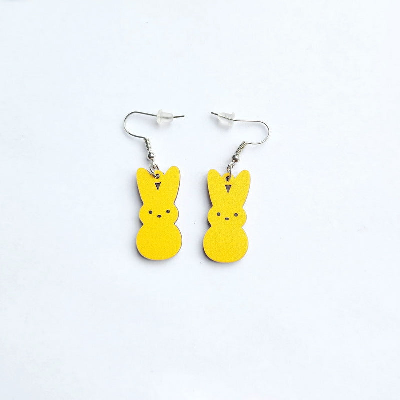 Wholesale Easter Wooden Candy Colorful Cute Rabbit Earrings