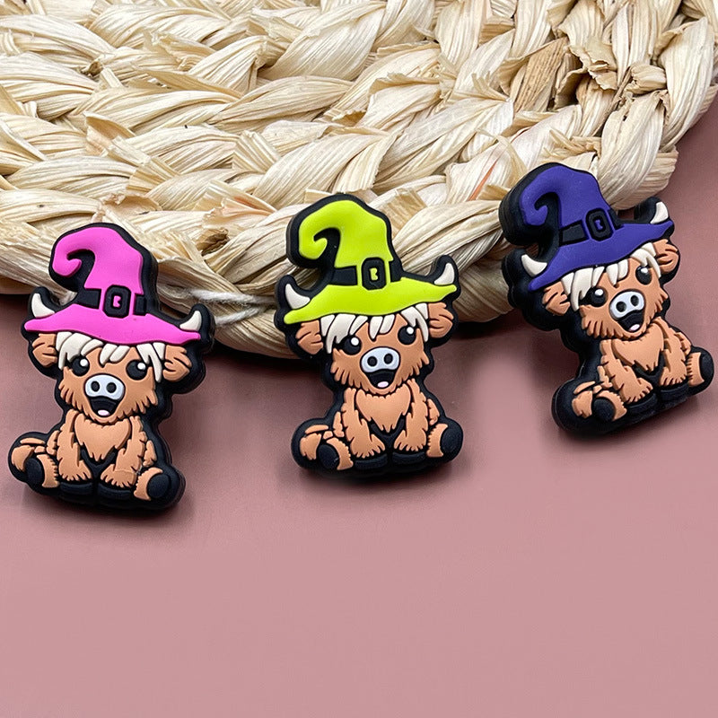 Wholesale 20pcs Halloween Highland Cow Silicone Beads