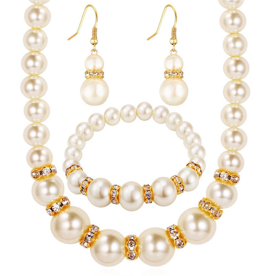 Wholesale Imitation Pearl Necklace Bracelet Earring Set Three Pieces