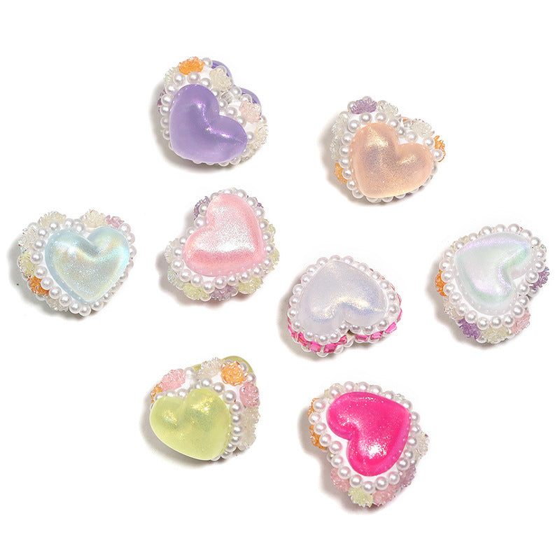 Wholesale  10pcs Pearl glitter double-sided heart-shaped diamond ball Beads