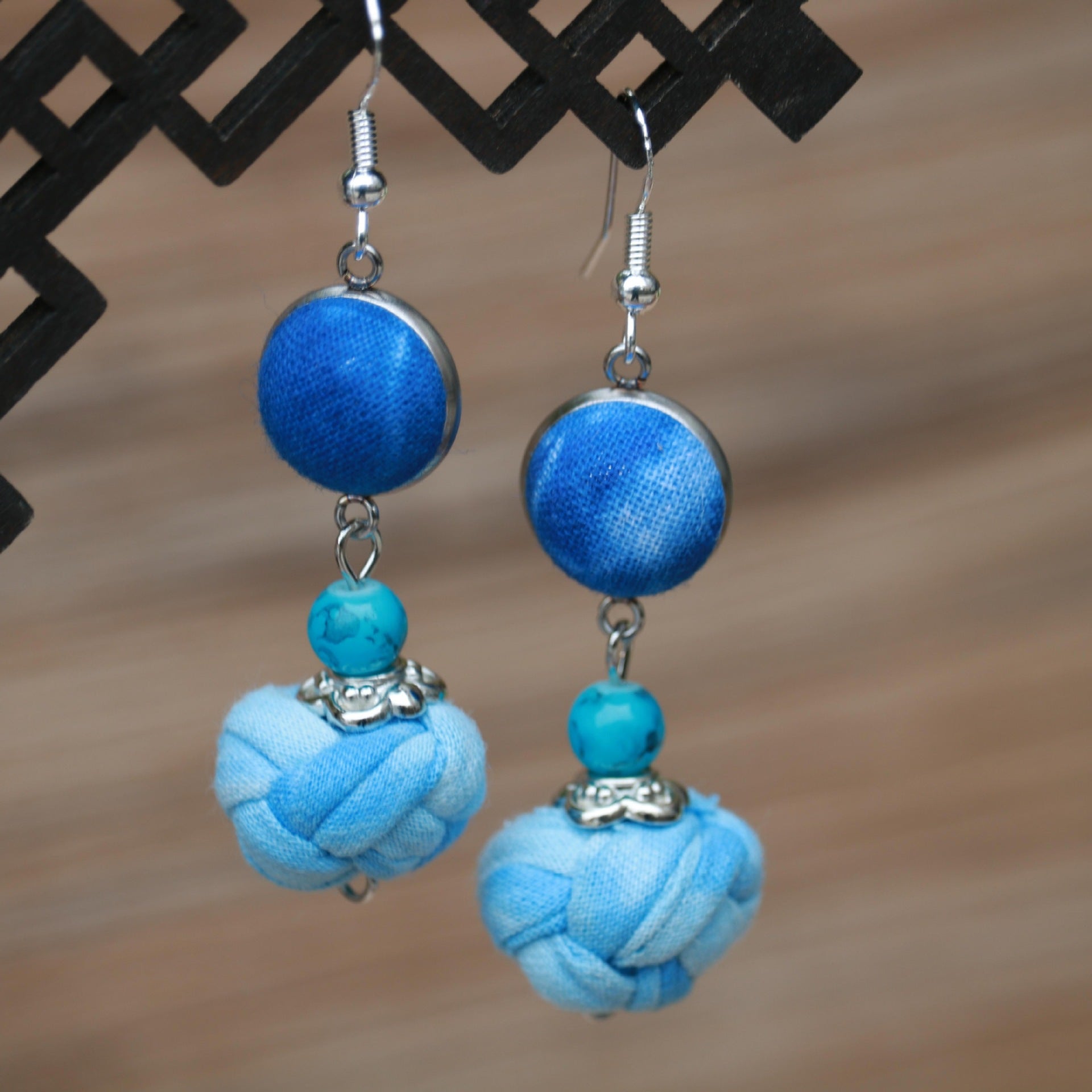 Wholesale Ethnic Style Women' s Blue-Dyed Fabric Earrings  Tie-Dye Mid-Length Earrings