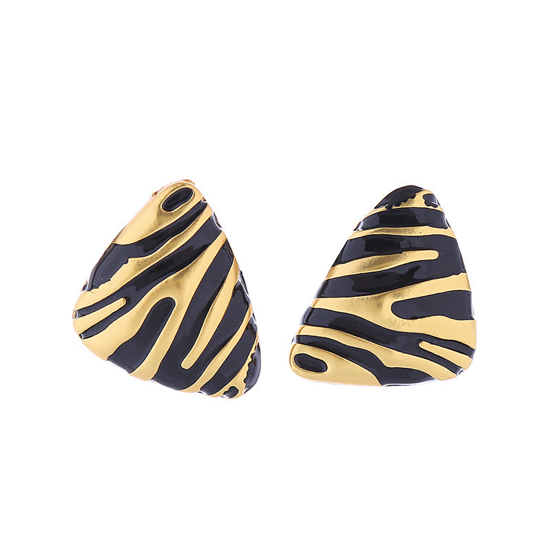 Wholesale Medieval Geometric Triangle Retro Zebra Pattern Earrings