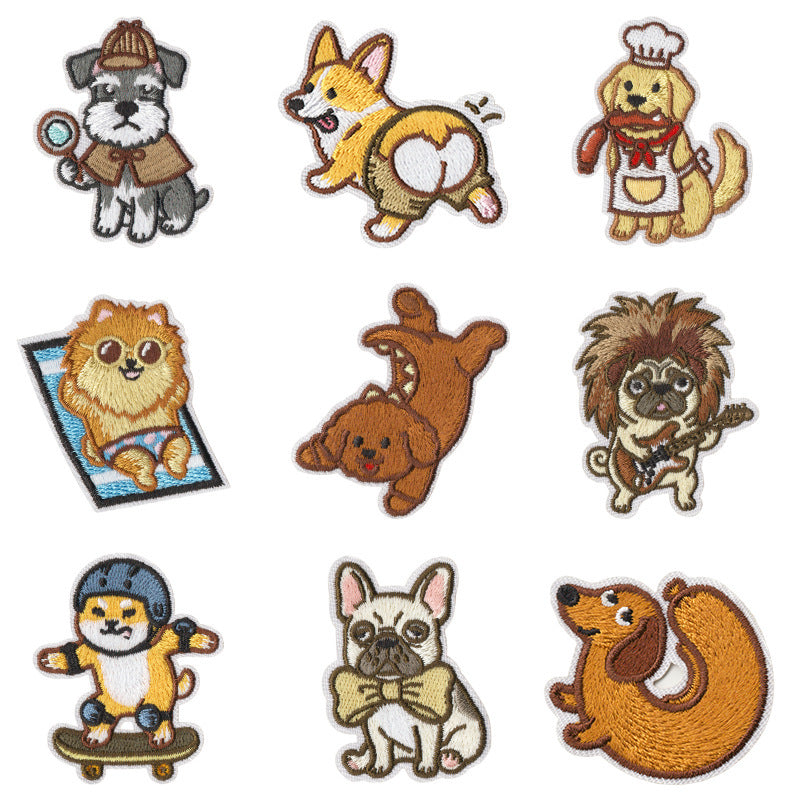 Wholesale Funny Career Dogs Embroidered Patch Set Iron On No Sew Applique For Clothing Backpacks Trendy Decorative Gift 9 Pieces
