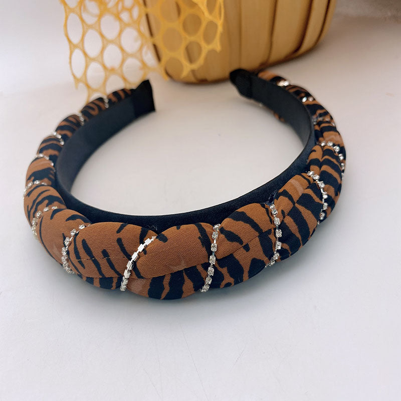 Wholesale Leopard Pattern Diamond Chain Circled Fabric Hair Hoops
