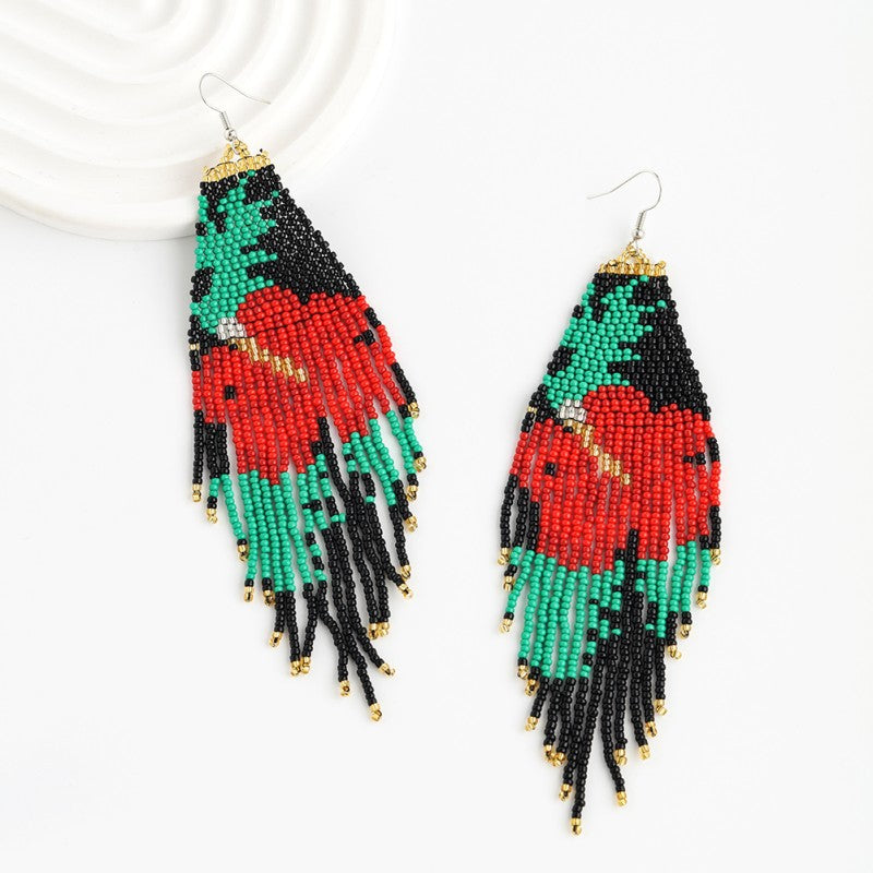 Wholesale Vintage Bohemian Flowers Rice Beads Ethnic Style Tassel Earrings