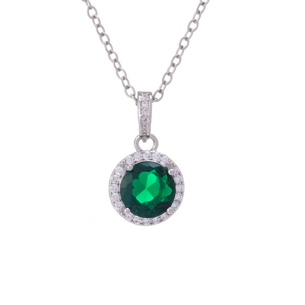 Wholesale Copper Inlaid with Zircon Geometric Round Necklace Stainless Steel Clavicle Chain Jewelry