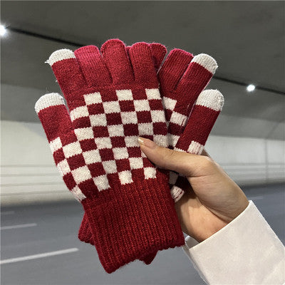 Wholesale Winter Acrylic Touch Screen Plus Velvet Thickened Checkerboard Plaid Cycling Gloves