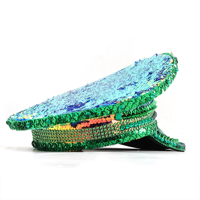 Wholesale Green sequined Festival performance rhinestone all-match navy hat