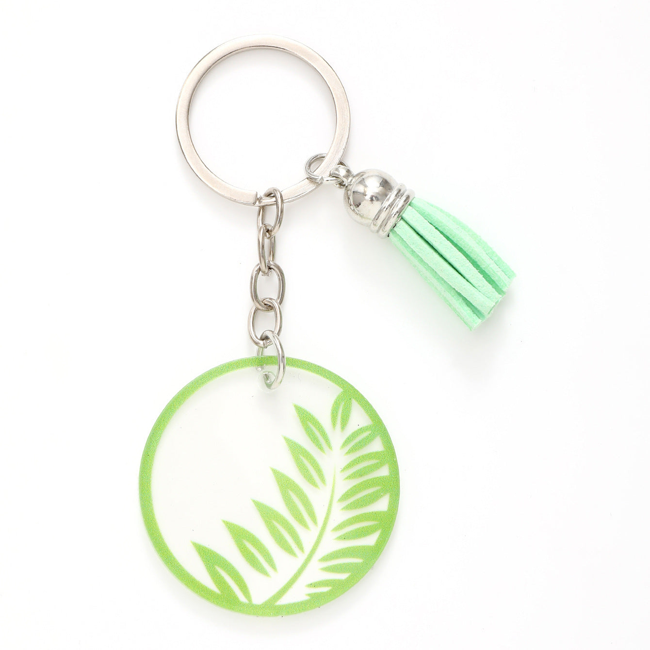 Wholesale Acrylic Flower Leaf Green Tassel Keychain
