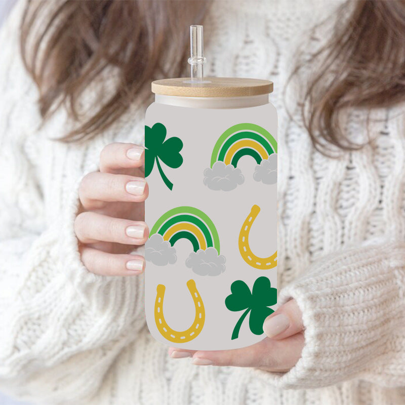 Wholesale St. Patrick's Day Rainbow Clover Alphabet Cartoon 16oz Cup UV DTF Wraps
