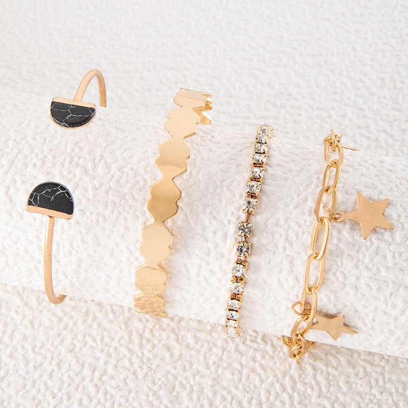 Wholesale Retro Creative Imitation Marble Geometric Open Bracelet Set of Four