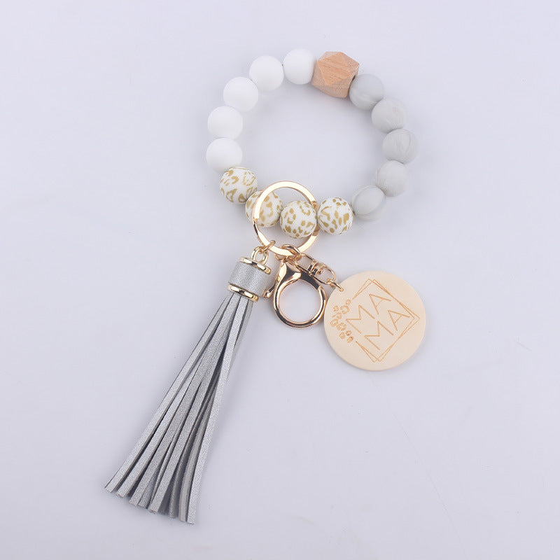 Wholesale Printed Silicone Beaded Wrist Keychains