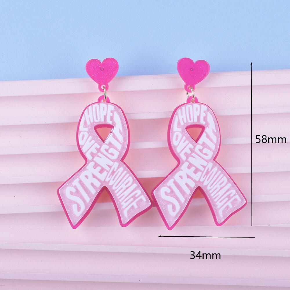Wholesale Breast Health Pink Ribbon Acrylic Earrings