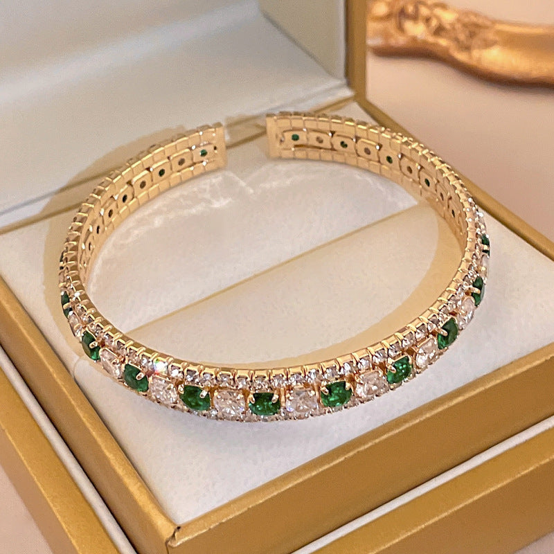 Wholesale Emerald Square Geometric Diamond Light Luxury Personality High-end Temperament Zircon Open Bracelet