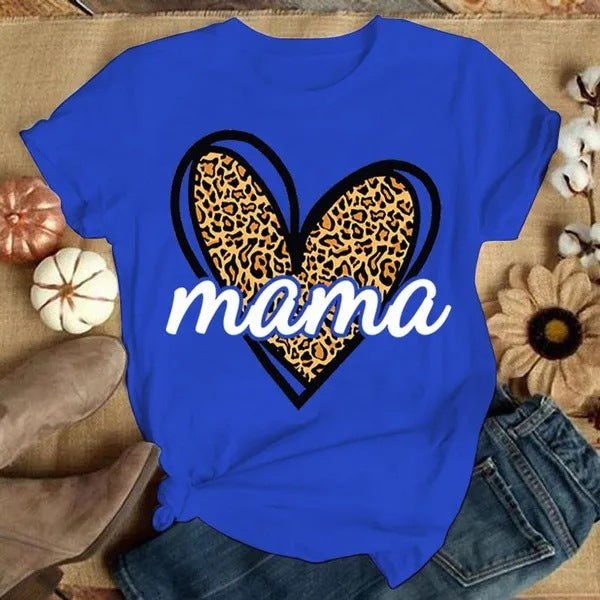 Wholesale Cotton MAMA Mother's Day Love Pattern Round Neck Short Sleeves