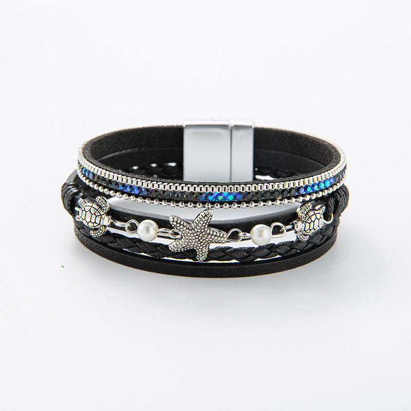 Wholesale Summer beach vacation seashell starfish multi-layer  Layered Bracelet Set