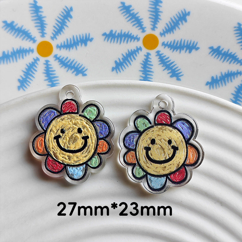 Wholesale 10pcs Double-sided bow three-dimensional relief acrylic jewelry accessories DIY pendant with holes cartoon character cute