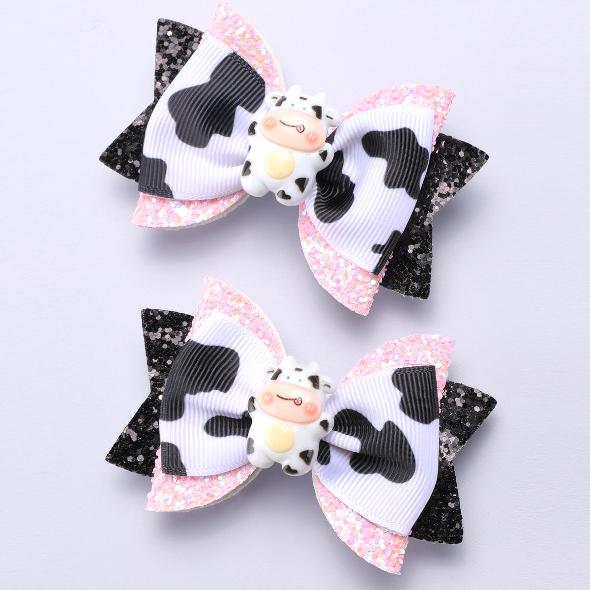Wholesale  20pcs/pack European and American Cow Pattern Bow Hairpins Popular Kidsren' s Bow Hair