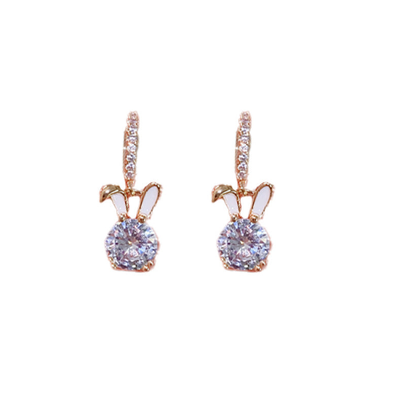 Wholesale Women's Summer Personality Exquisite Super Flash Zircon Rabbit Ear Buckle Earrings