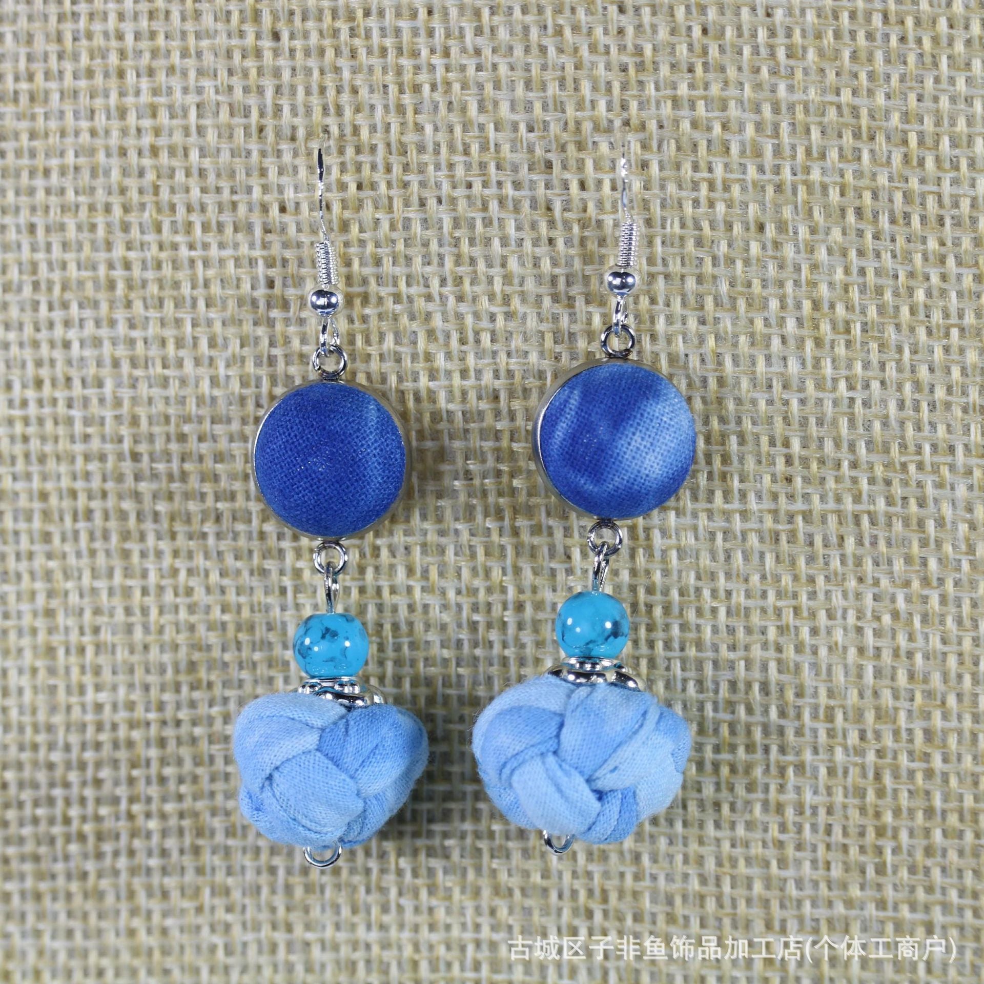 Wholesale Ethnic Style Tie-Dye Style Blue-Dyed Fabric Handmade Earrings