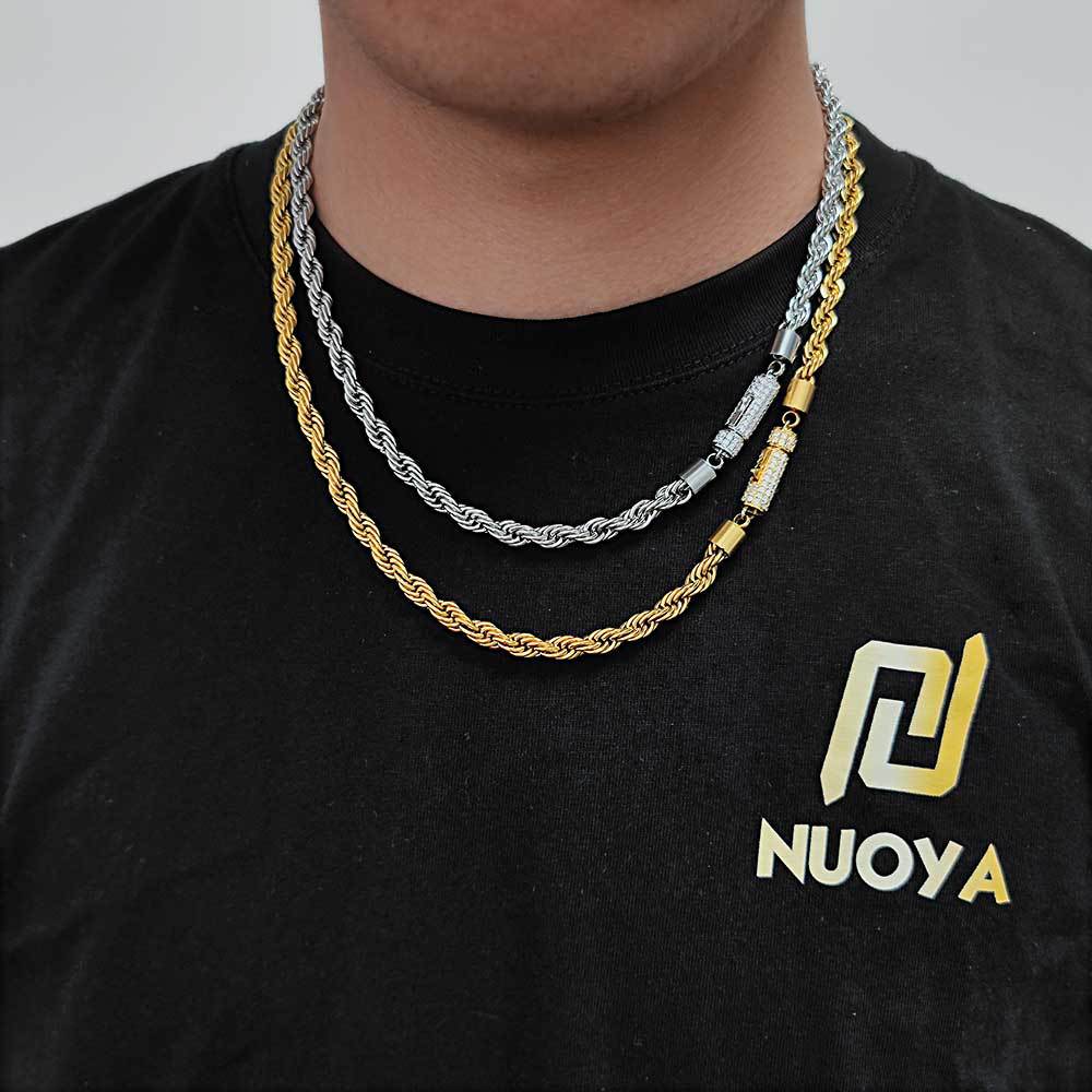 Wholesale 6mm Diamond Buckle Stainless Steel Necklace Twist Wheat Type Chains