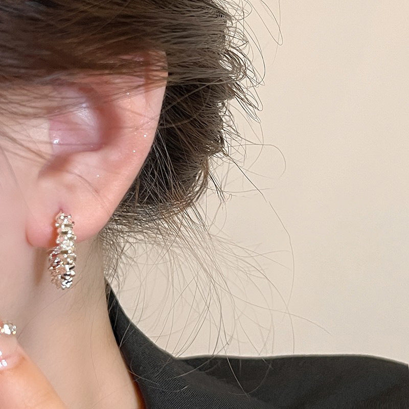 Wholesale Factory wholesale  cold wind 925 silver needle broken silver half ring earrings niche unique design temperament earrings