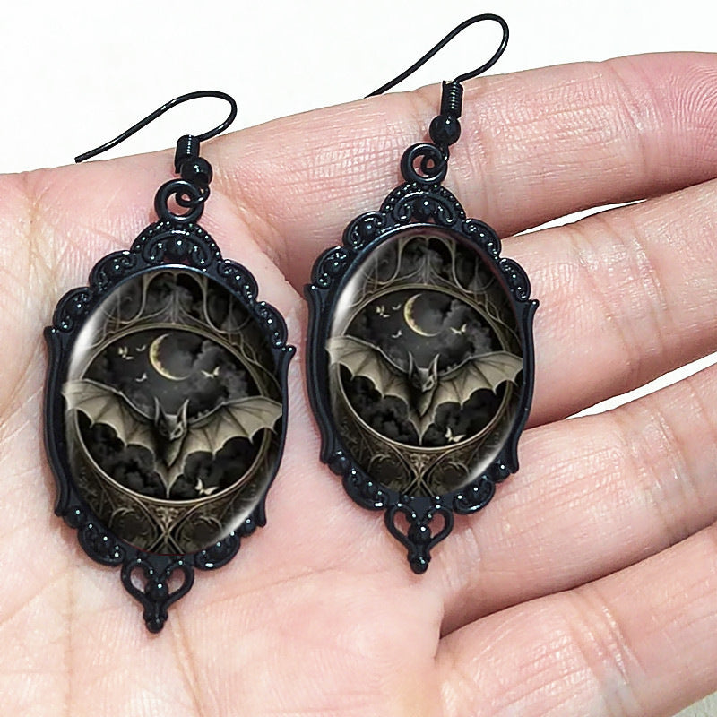Wholesale Vintage Gothic Bat  Flower Halloween Pendant Earrings