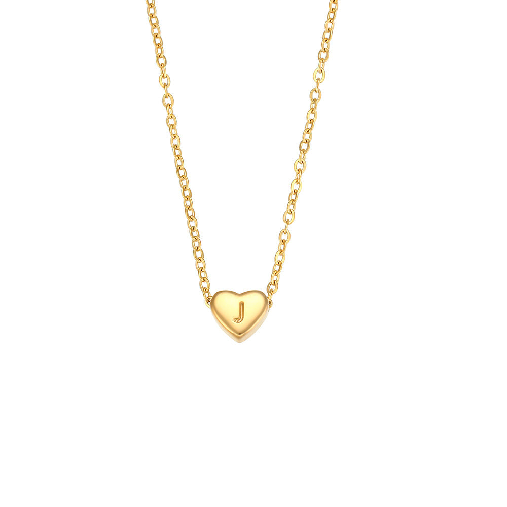 Wholesale heart-shaped jewelry stainless steel electroplated 18K gold letter necklace