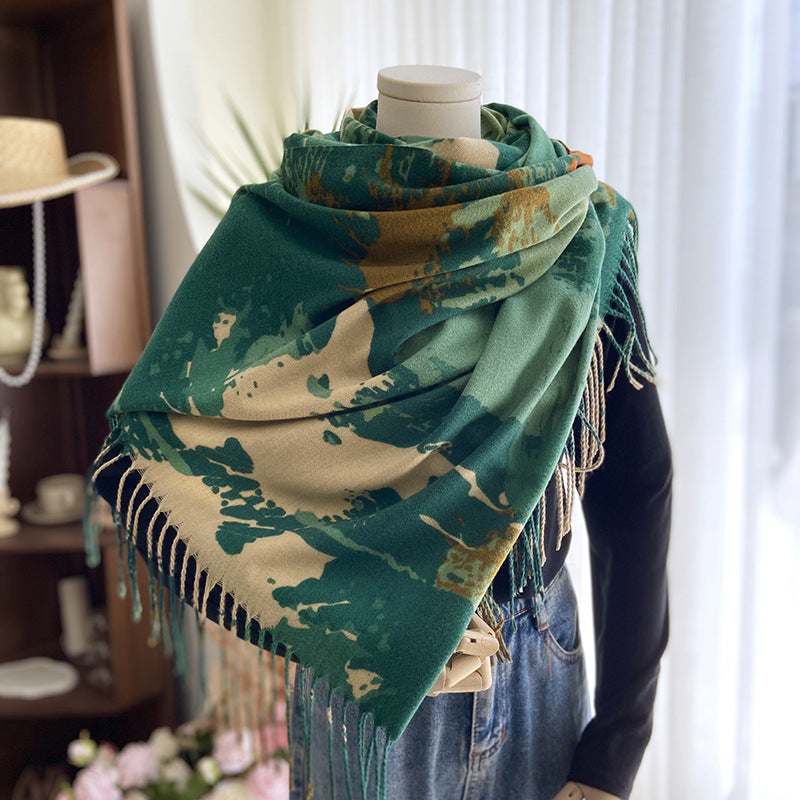 Wholesale Autumn and Winter Printed Tassel Imitation Cashmere Scarf