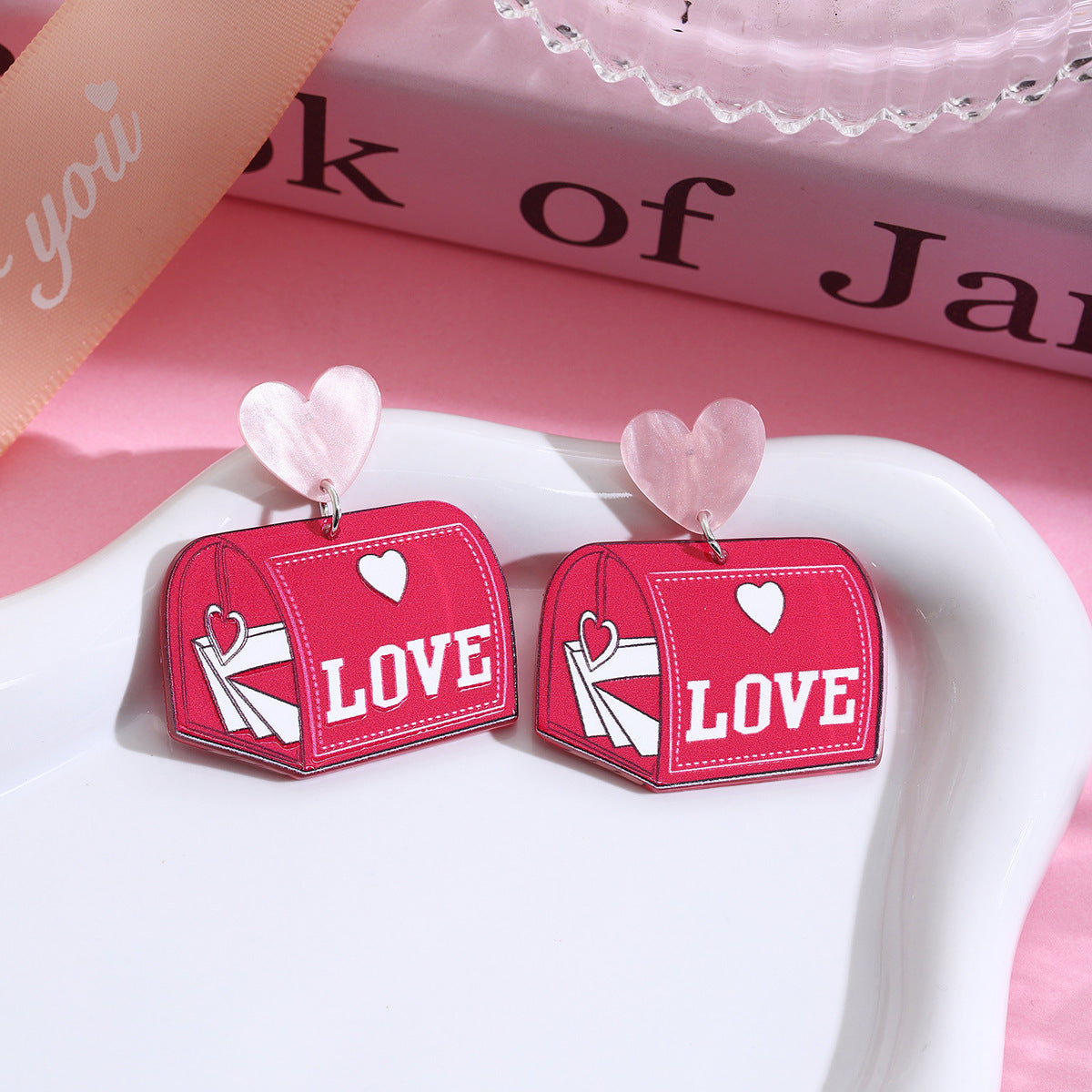 Wholesale Valentine' s Day Pink Love Acrylic Earrings