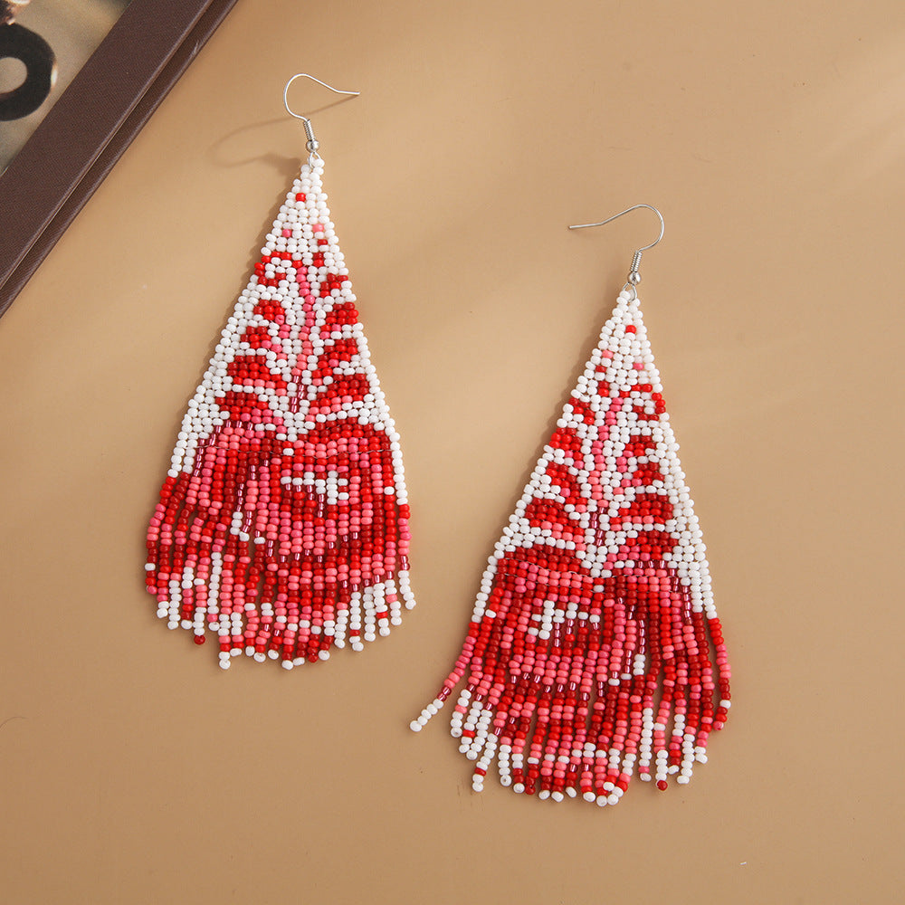 Wholesale Vintage Bohemian Handwoven Flower Tassel Earrings