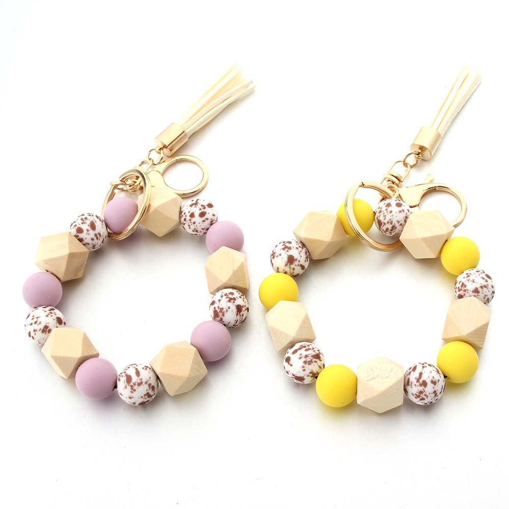 Wholesale Leopard Print Silicone Beaded Wrist Keychain