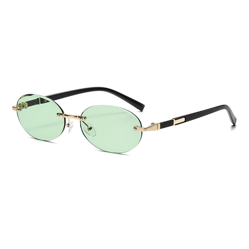Wholesale Hot Girl Cut Edge Personalized Oval Frame Rimless Sunglasses